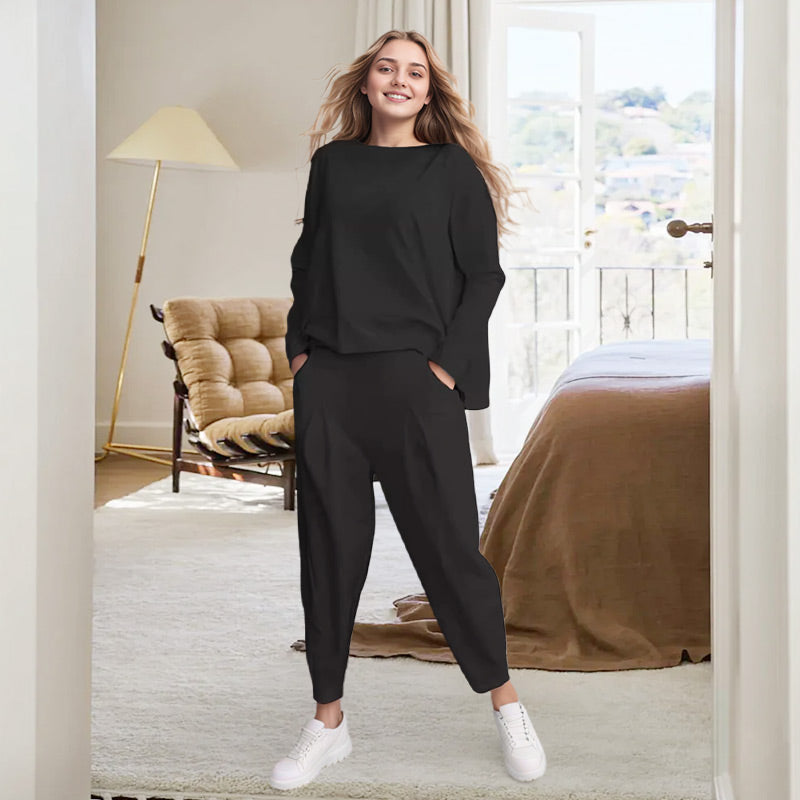 【DAY PERFECT】Round-Neck Long-Sleeved Top ＆ Pants 2-Piece Set | Wrinkle-Free & Breathable | 49% OFF Limited