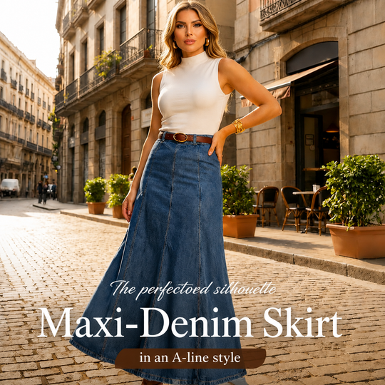 ⏳Time-Limited Special⏰Women's High‑Waist A‑Line Denim Maxi Skirt – Flattering 👗