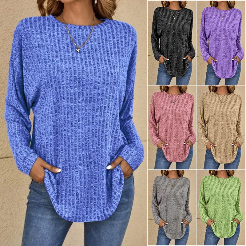 Casual Long-Sleeve Top – Soft Knit, Loose Fit & Versatile Style for All Body Types 🌸🧥