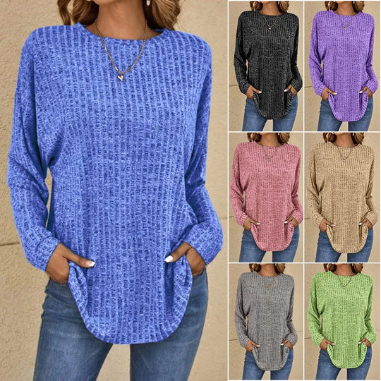 Casual Long-Sleeve Top – Soft Knit, Loose Fit & Versatile Style for All Body Types 🌸🧥