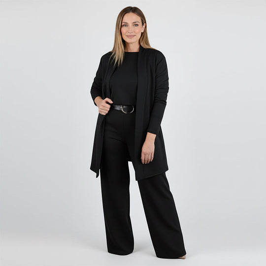 🎉Saldi imperdibili - 50% di sconto🥳Elegante set da 3 pezzi con cardigan lungo: tessuto morbido, parte superiore chic & Pantaloni per andare al lavoro & Gite giornaliere