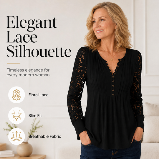 Women's Casual Lace Long-Sleeved V-Neck Top
