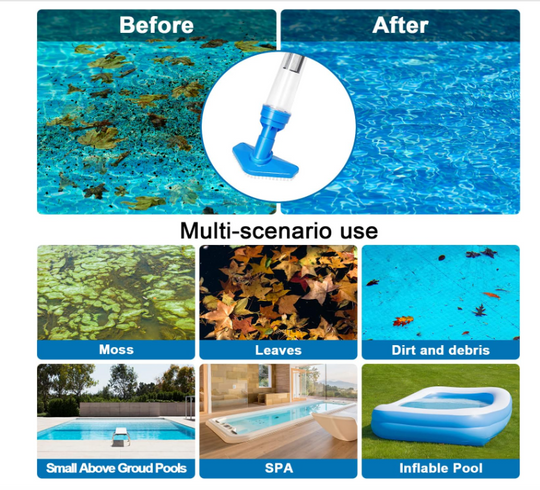 🌊Folúsghlantóir Linn Snámha Gan Sreang 3-in-1 - Cinn Thapa-Mhalartaithe, Am Rith suas le 60-70 nóiméad, Súchán Ard-Shreafa do Dhuilleoga & Smionagar Mín 🚀