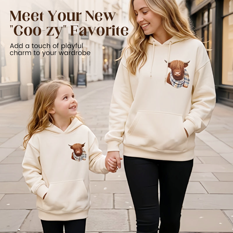 🐮🎁Cute Highland Cow Cozy Fleece-Lined Hooded Sweatshirt