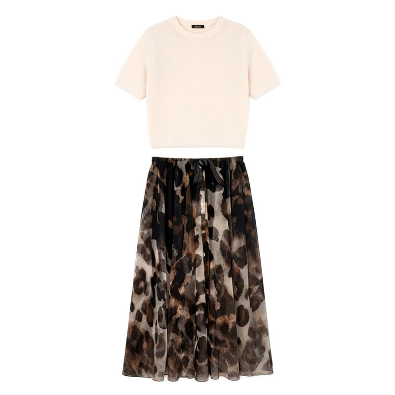 ✨🔥Ensemble deux pièces pour femme composé d'un pull et d'une jupe fluide à imprimé léopard