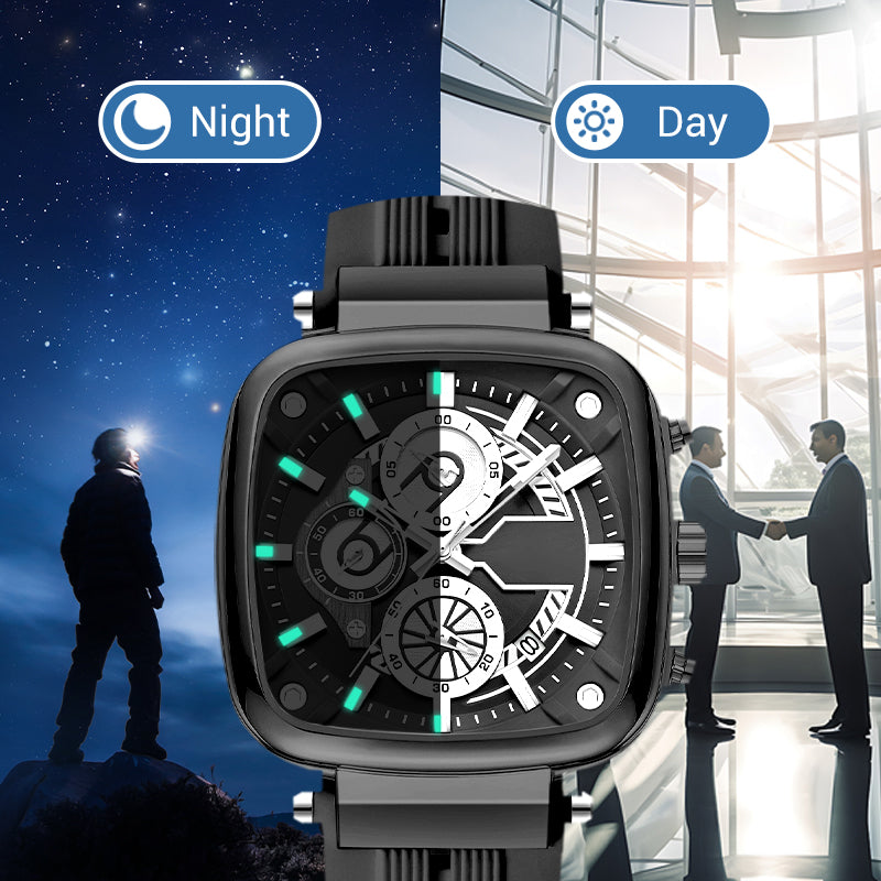 ⚡Heißer Sale: 50% Rabatt⚡Multifunktionale, wasserdichte Quarz-Herrenuhr mit quadratischem Design und Silikonband