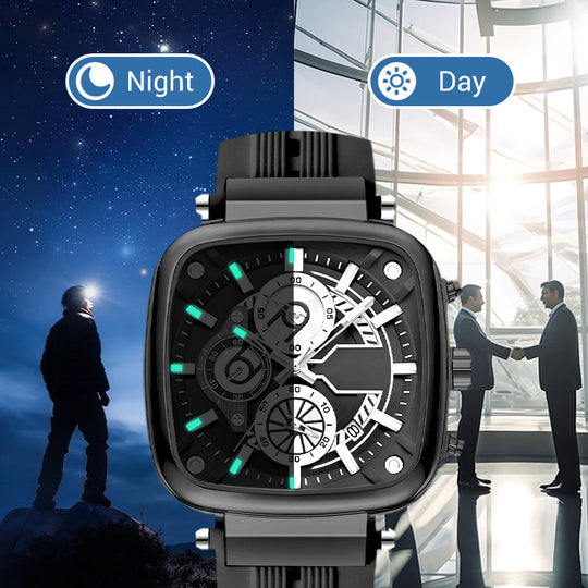 ⚡Heißer Sale: 50% Rabatt⚡Multifunktionale, wasserdichte Quarz-Herrenuhr mit quadratischem Design und Silikonband