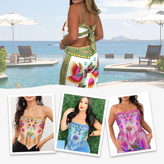 🔥New Arrival- 49% OFF💝Women's Exotic Spaghetti Strap Printed Top & Loose Pants 2-Piece Set