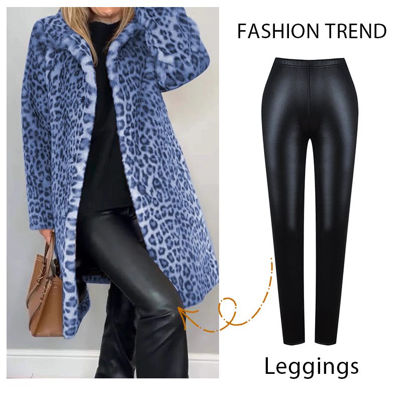 ✨I set più venduti dell'autunno 💖Giacca di media lunghezza con stampa leopardata e leggings in pelle da donna