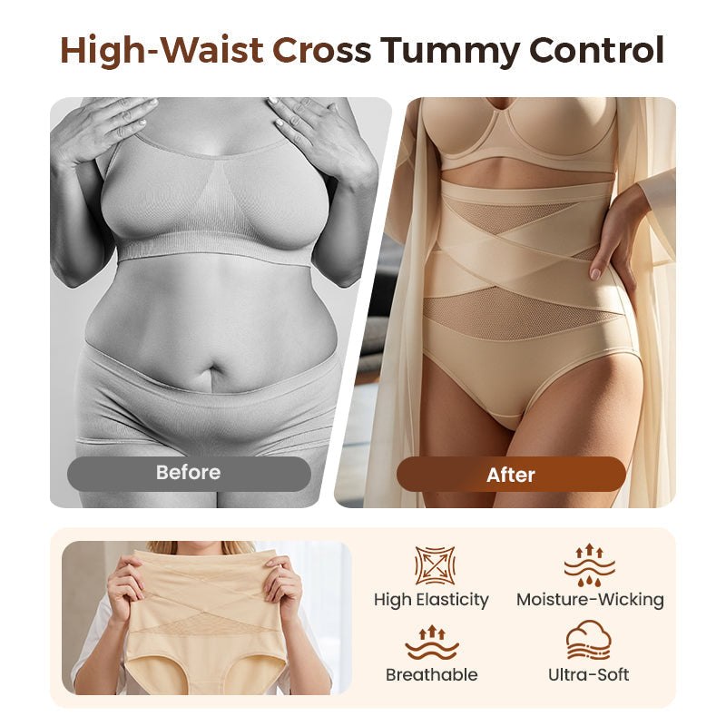 Plus-Size High-Waist Cross Tummy Control Panties
