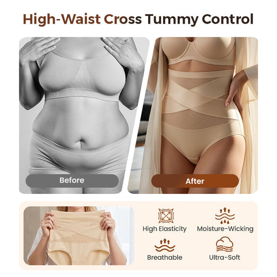 Plus-Size High-Waist Cross Tummy Control Panties