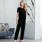 🤍Set bluză elegantă minimalistă cu pantaloni largi🖤Set de două piese la modă, culoare uni
