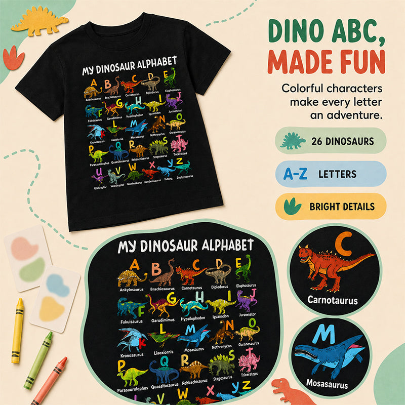 🦖Hot Sale 50% OFF✨Kids Dinosaur Alphabet Graphic T-Shirt