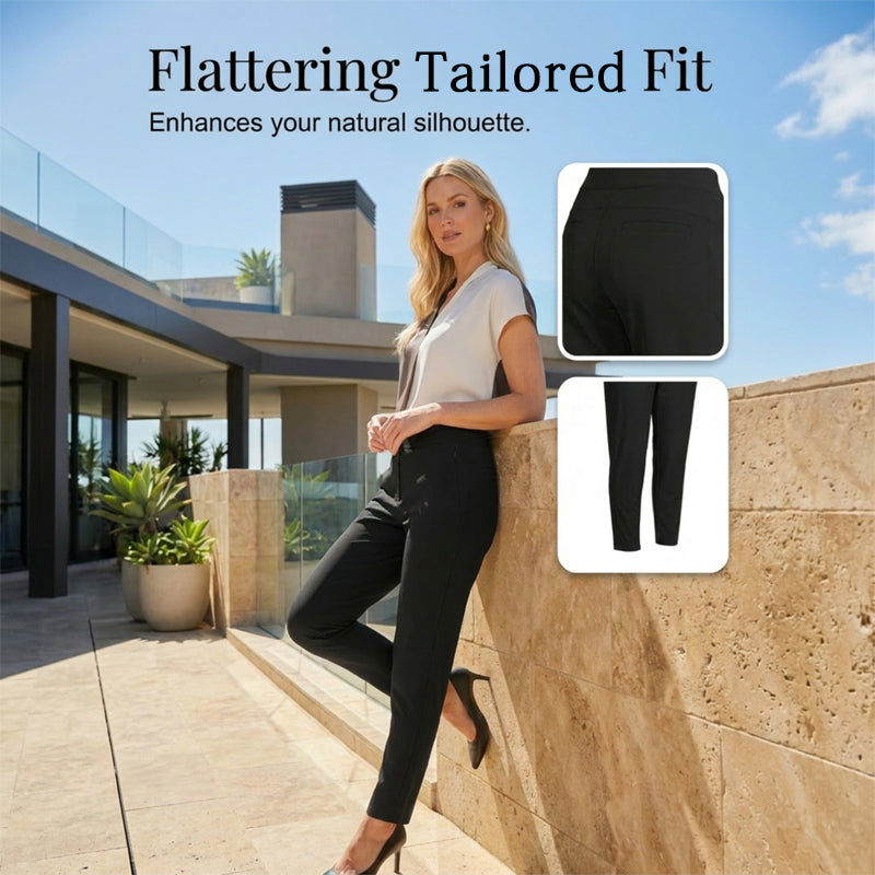 ⏳LIMITED OFFER 50% OFF🌞Women’s Fitted High-Waisted Zip-Pocket Trousers - 👖Lightweight, Breathable, Soft 26"/27" Ankle Pants with Zipper Pockets