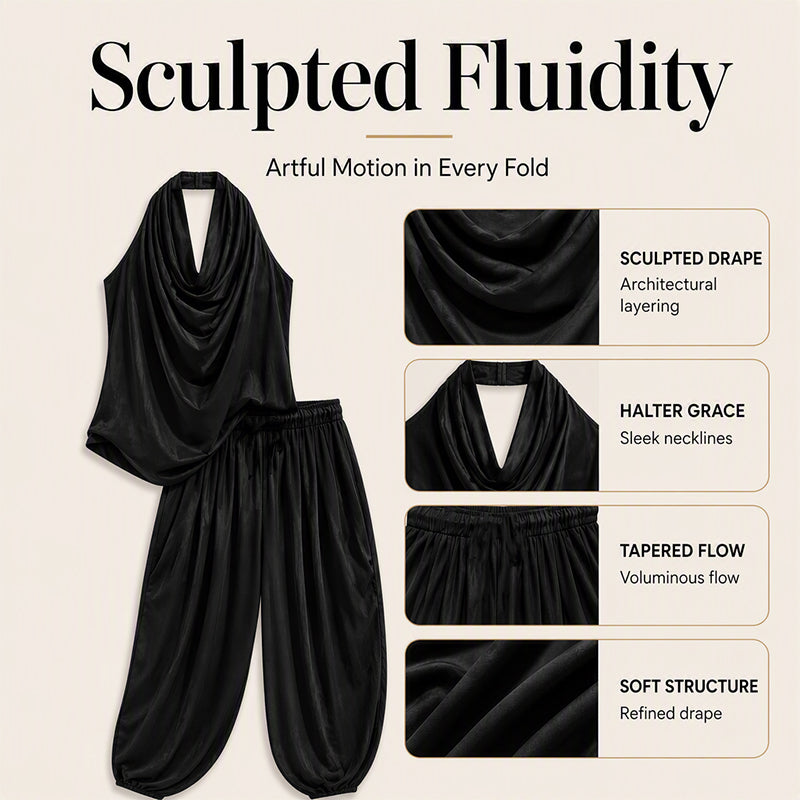 🎁New Arrivals 50% OFF💥Sleeveless Cowl Neck Jumpsuit – Halter, Wide-Leg, Elegant