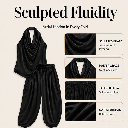 🎁New Arrivals 50% OFF💥Sleeveless Cowl Neck Jumpsuit – Halter, Wide-Leg, Elegant