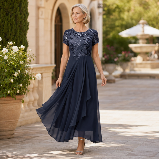 🎉 LIMITED TIME 50% OFF! 👗 Women’s Elegant Round Neck Dress – Lace Detail, Flowing Silhouette & Waist-Defining Fit 🌸