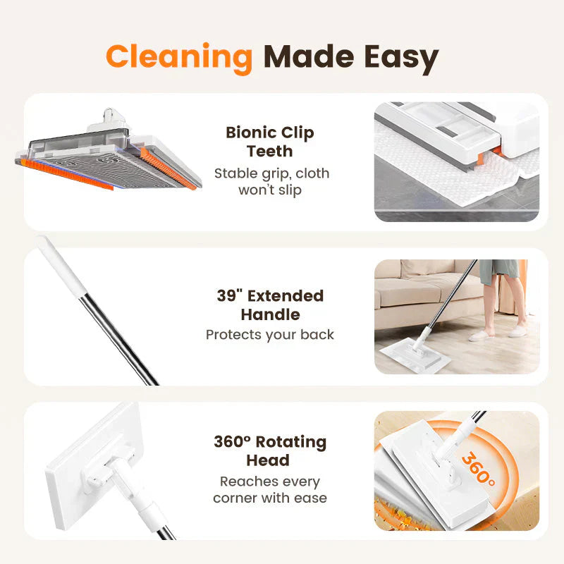 🏆Mop płaski ze stalową rączką, w zestawie z wielokrotnego użytku, zmywalnymi ściereczkami