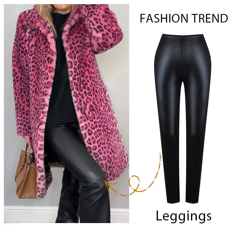 ✨I set più venduti dell'autunno 💖Giacca di media lunghezza con stampa leopardata e leggings in pelle da donna