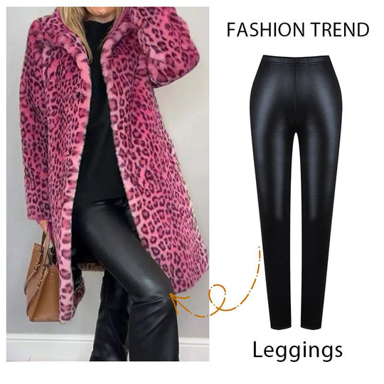 ✨I set più venduti dell'autunno 💖Giacca di media lunghezza con stampa leopardata e leggings in pelle da donna