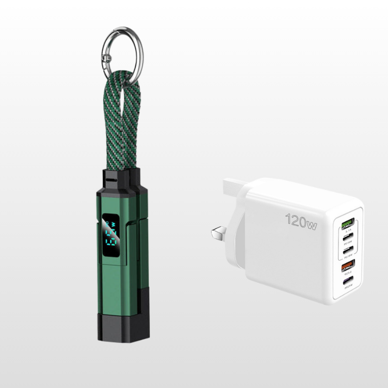 🔌 4-in-1 Charging Cable with Digital Display & Keychain – Fast-Charging, Kink-Resistant & Compact