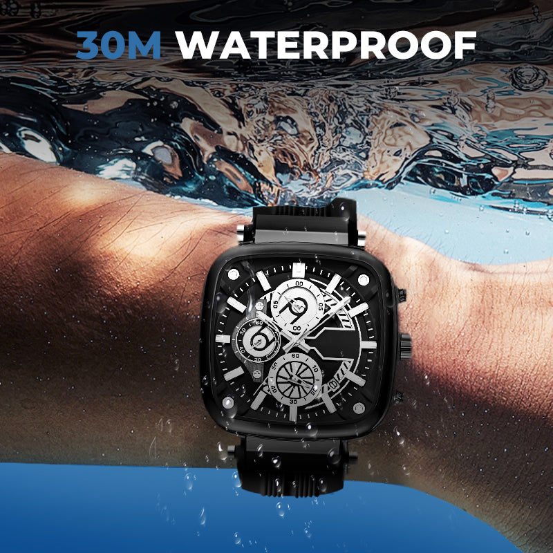⚡Heißer Sale: 50% Rabatt⚡Multifunktionale, wasserdichte Quarz-Herrenuhr mit quadratischem Design und Silikonband
