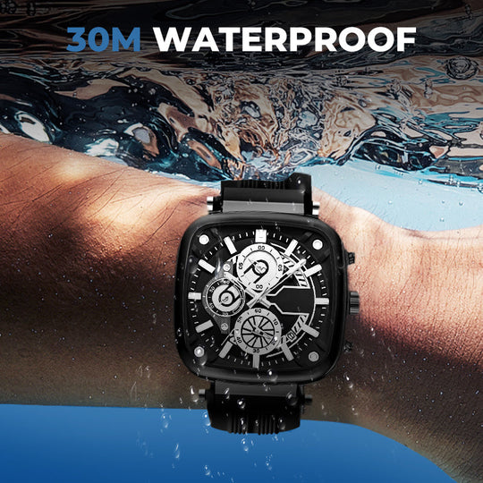 ⚡Heißer Sale: 50% Rabatt⚡Multifunktionale, wasserdichte Quarz-Herrenuhr mit quadratischem Design und Silikonband