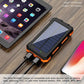 Portable Solar Charger Power Bank with LED Flashlight - Dual USB-A Output, Waterproof Outdoor Design with Compass & Carabiner