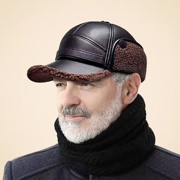 ⛄️🧢Bonnet d'hiver vintage pour homme avec oreillettes - Doublure en peluche douce et casquette en similicuir