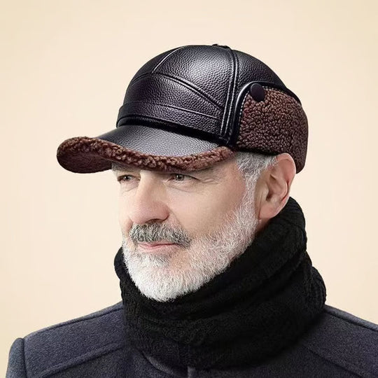 ⛄️🧢Bonnet d'hiver vintage pour homme avec oreillettes - Doublure en peluche douce et casquette en similicuir