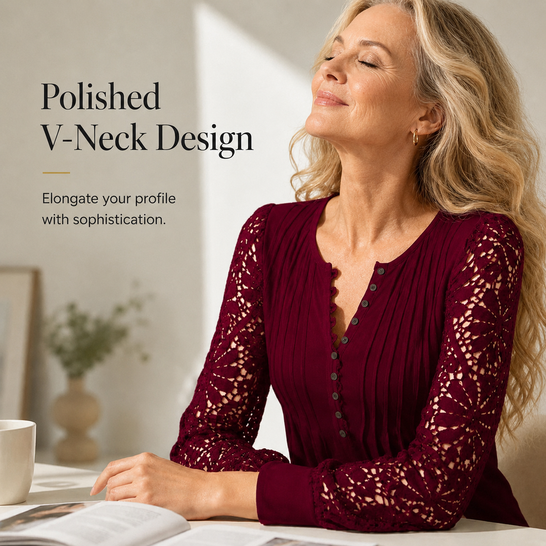 Women's Casual Lace Long-Sleeved V-Neck Top