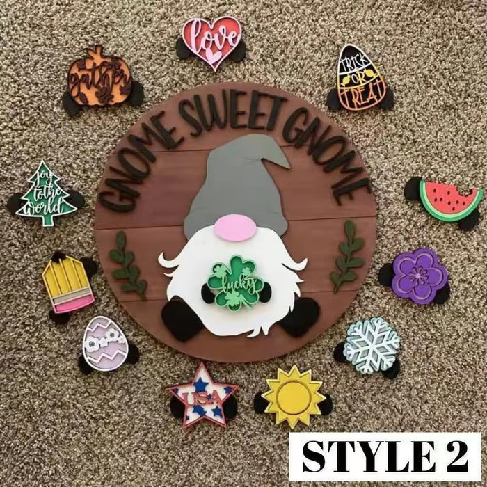 🍁Las mejores decoraciones navideñas🎄Letrero de bienvenida de gnomo de madera intercambiable🎈