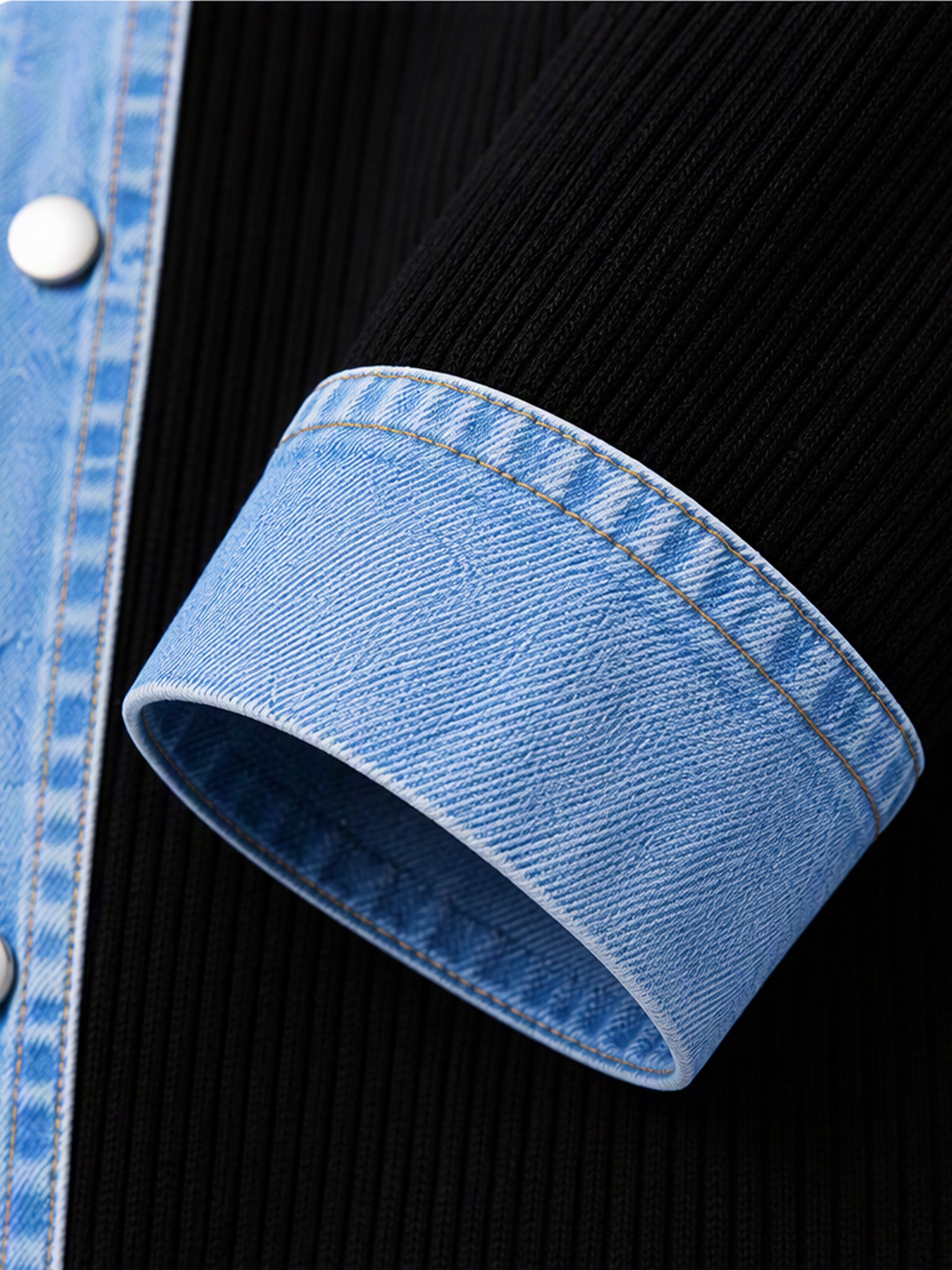 Manteau en maille côtelée élégant pour femme avec empiècements en jean