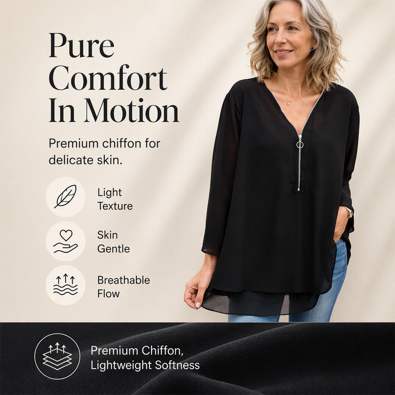 Double-Layer V-neck Zipper 3/4 Sleeves Soft Tops
