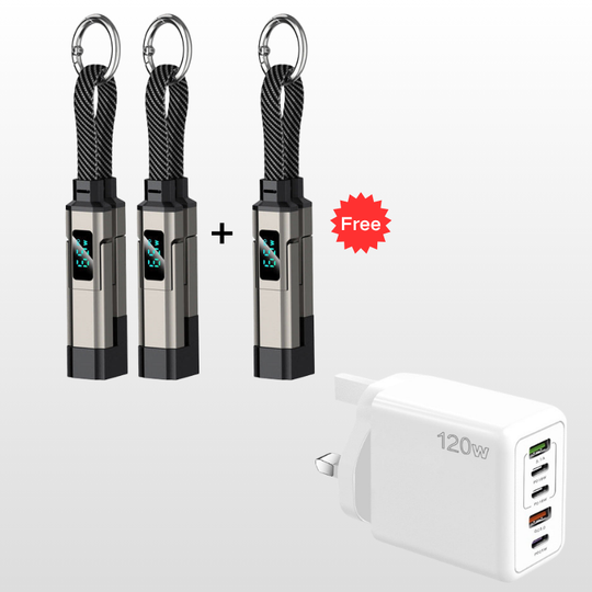 🔌 4-in-1 Charging Cable with Digital Display & Keychain – Fast-Charging, Kink-Resistant & Compact