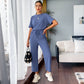 🤍Set bluză elegantă minimalistă cu pantaloni largi🖤Set de două piese la modă, culoare uni