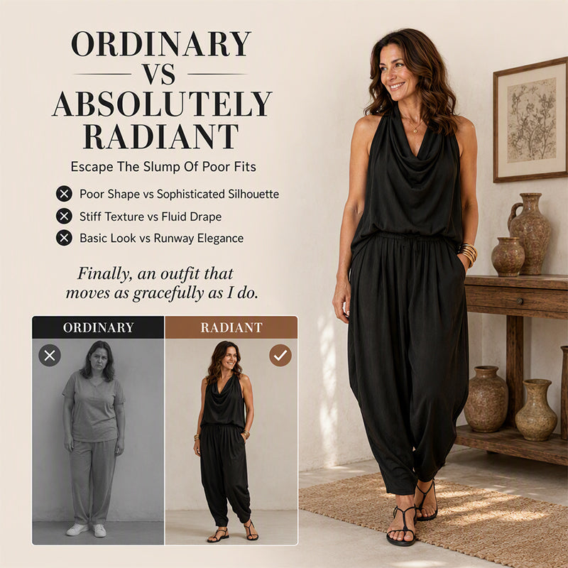 🎁New Arrivals 50% OFF💥Sleeveless Cowl Neck Jumpsuit – Halter, Wide-Leg, Elegant