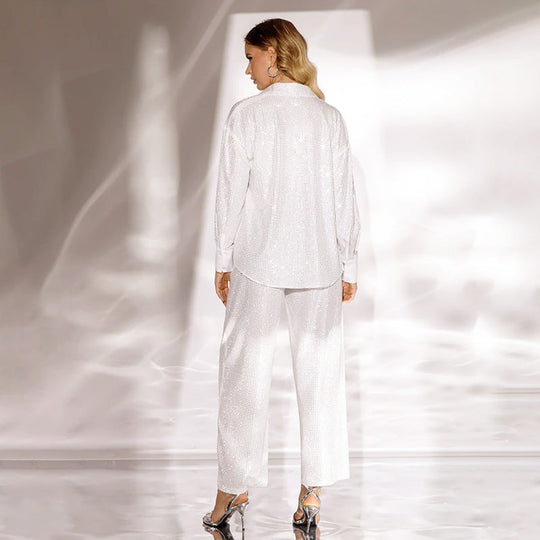 ✨50% di sconto✨Blazer con paillettes e pantaloni larghi da donna (set da 3 pezzi)