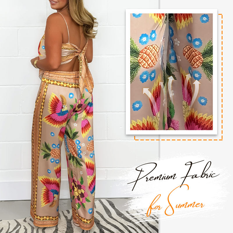 🔥New Arrival- 49% OFF💝Women's Exotic Spaghetti Strap Printed Top & Loose Pants 2-Piece Set