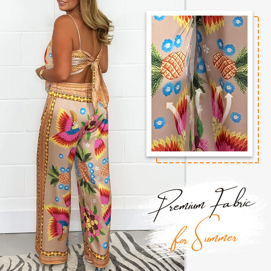 🔥New Arrival- 49% OFF💝Women's Exotic Spaghetti Strap Printed Top & Loose Pants 2-Piece Set