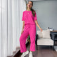 🤍Set bluză elegantă minimalistă cu pantaloni largi🖤Set de două piese la modă, culoare uni