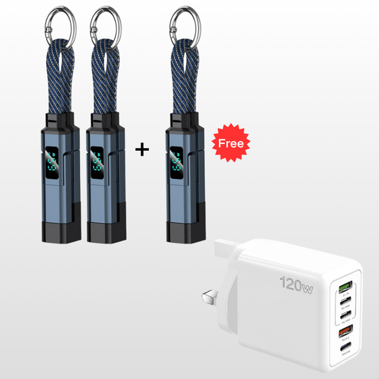 🔌 4-in-1 Charging Cable with Digital Display & Keychain – Fast-Charging, Kink-Resistant & Compact