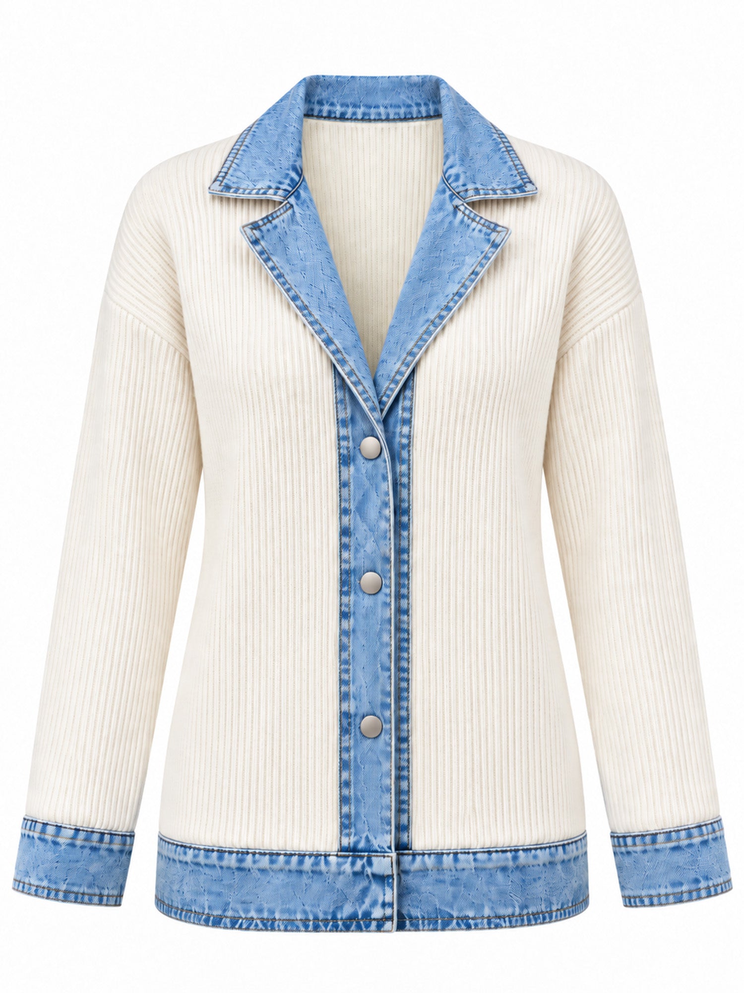 Manteau en maille côtelée élégant pour femme avec empiècements en jean