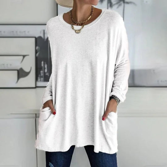🔥50% DE RÉDUCTION🔥 T-shirt ample femme à manches longues et col rond – Confortable et stylé 👕✨