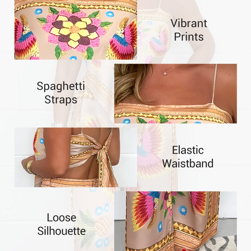 🔥New Arrival- 49% OFF💝Women's Exotic Spaghetti Strap Printed Top & Loose Pants 2-Piece Set