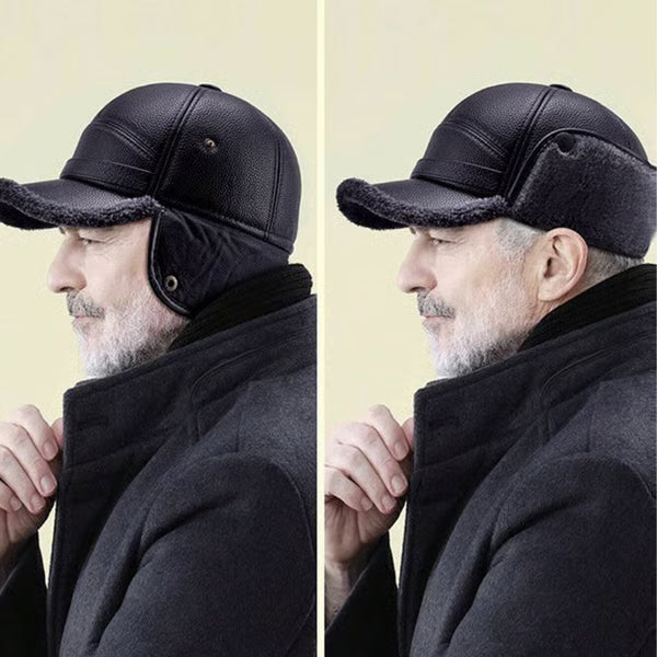 ⛄️🧢Bonnet d'hiver vintage pour homme avec oreillettes - Doublure en peluche douce et casquette en similicuir