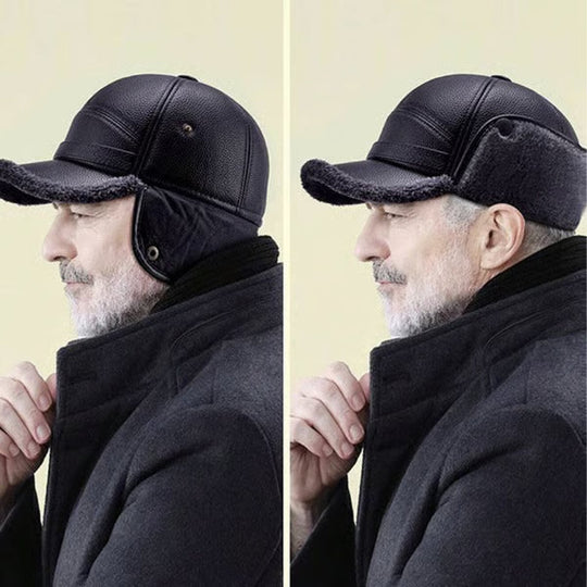 ⛄️🧢Bonnet d'hiver vintage pour homme avec oreillettes - Doublure en peluche douce et casquette en similicuir