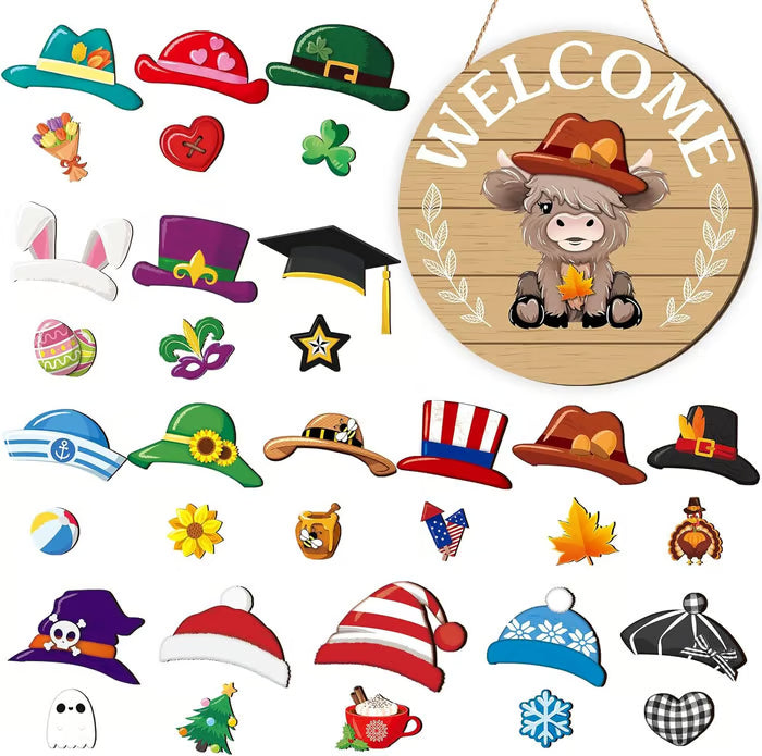 🍁Las mejores decoraciones navideñas🎄Letrero de bienvenida de gnomo de madera intercambiable🎈