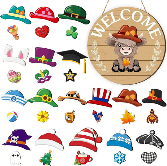 🍁Las mejores decoraciones navideñas🎄Letrero de bienvenida de gnomo de madera intercambiable🎈