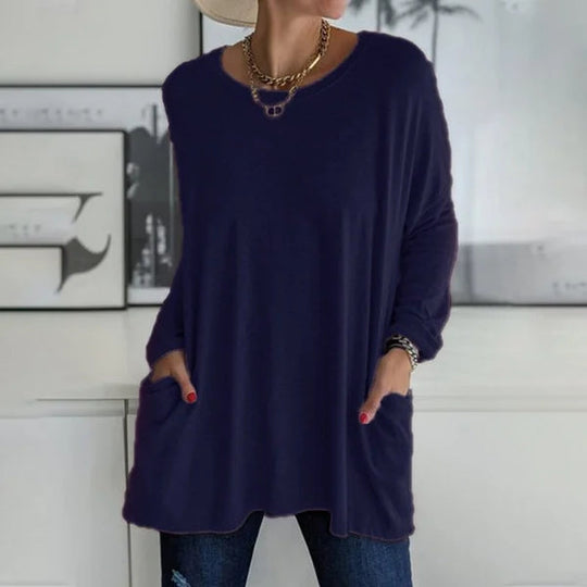 🔥50% DE RÉDUCTION🔥 T-shirt ample femme à manches longues et col rond – Confortable et stylé 👕✨